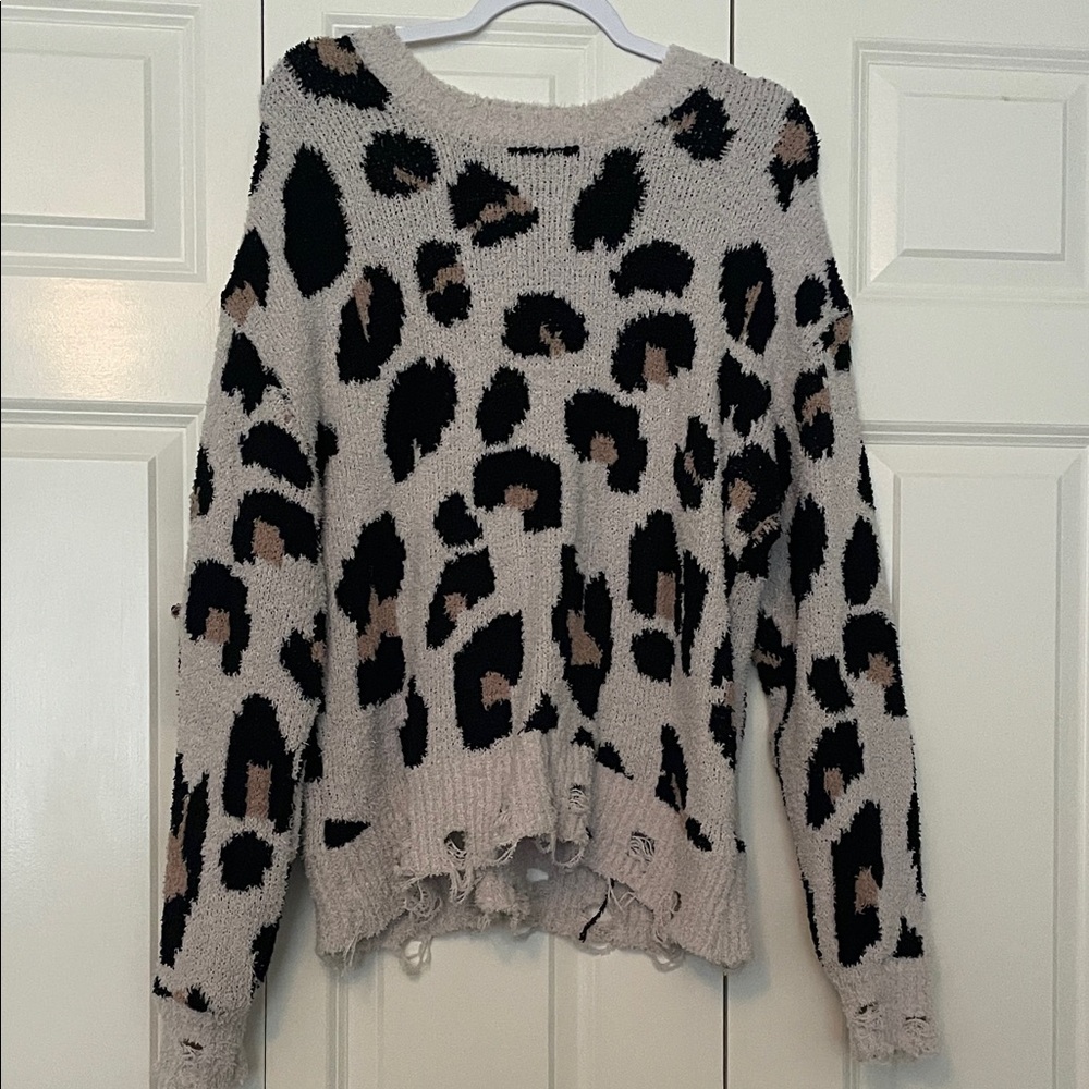 Altar'd State Black and Cream Leopard Sweater